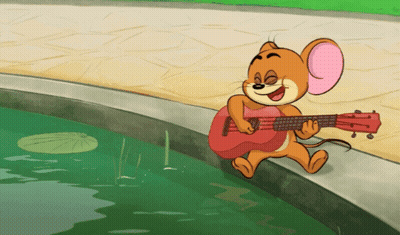 Cartoon Mouse Playing Guitar Near Water GIF