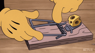 Cartoon Mouse Putting Cheese In Mousetrap Netflix GIF