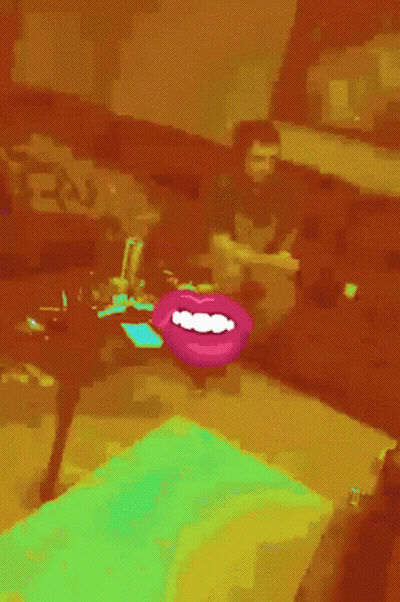 Cartoon Mouth With Teeth On Purple Green Background GIF