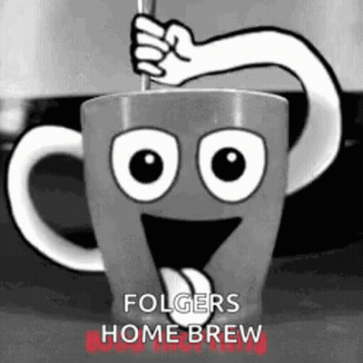 Cartoon Mug Holding Spoon In Mouth GIF