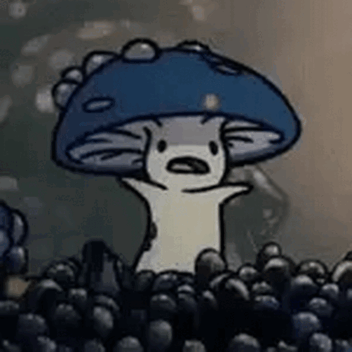 Cartoon Mushroom With Blue Cap In Berries GIF