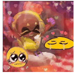 Cartoon Mustache Character Surrounded By Hearts And Crying Face Sticker