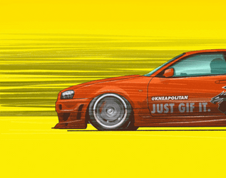 Cartoon Nissan Skyline R34 Speeding Up GIF