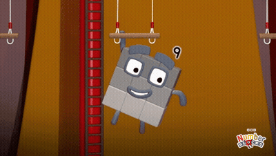 Cartoon Number 9 Hanging From Rope GIF