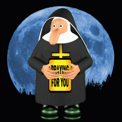 Cartoon Nun Holding Yellow Sign Praying For You GIF
