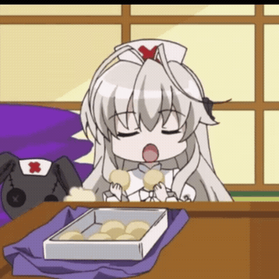 Cartoon Nurse Sitting At Table With Doughnuts GIF