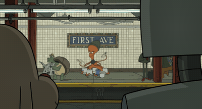 Cartoon Octopus And Turtle At First Ave GIF