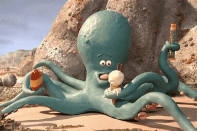 Cartoon Octopus Eating Ice Cream Holding Lip Balm GIF