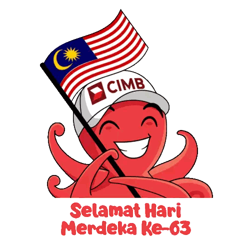 Cartoon Octopus Holding Malaysian Flag Sticker