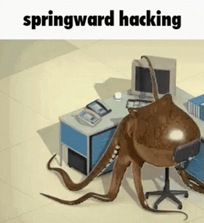 Cartoon Octopus Sitting At Desk With Computer GIF