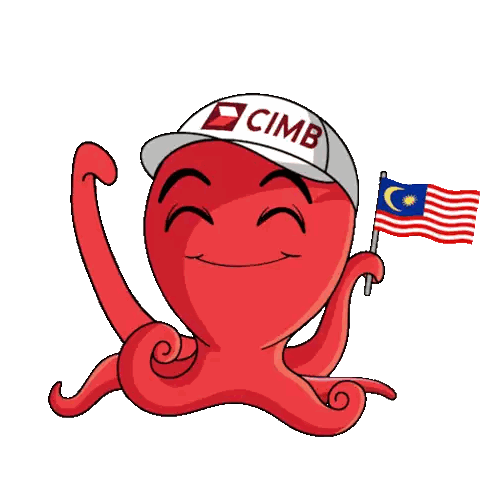 Cartoon Octopus Wearing Cimb Hat Holding Flag Sticker