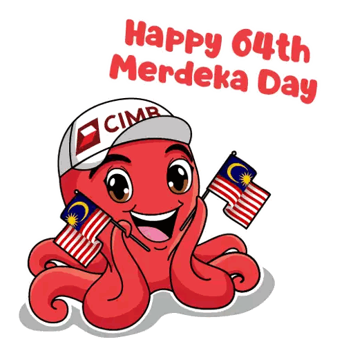 Cartoon Octopus Wearing Cimb Hat Holding Flags Sticker