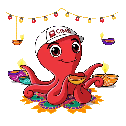 Cartoon Octopus Wearing Cimb Hat Holding Lamp Sticker