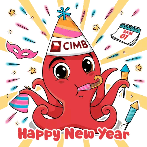 Cartoon Octopus Wearing Cimb Hat Holding Party Horn Sticker
