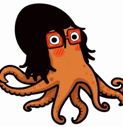 Cartoon Octopus With Red Glasses And Black Head GIF