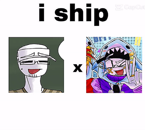 Cartoon Of Man And Shark With I Ship X GIF