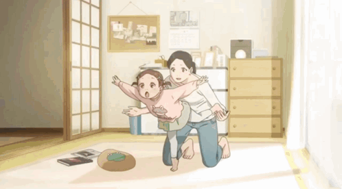 Cartoon Of Woman Kneeling Down With Child GIF
