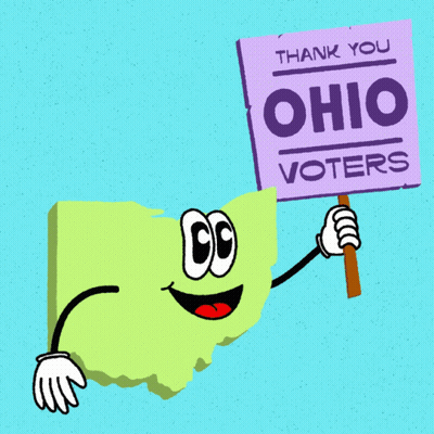 Cartoon Ohio Holding Thank You Ohio Voters Sign GIF