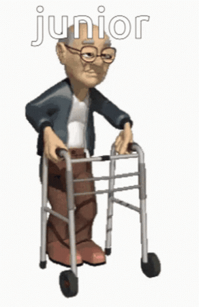 Cartoon Older Man Using Walker With Junior GIF