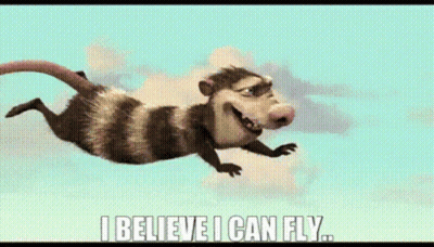 Cartoon Opossum Flying Saying I Believe I Can Fly GIF