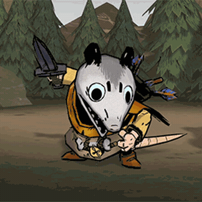 Cartoon Opossum Holding Sword In Forest GIF