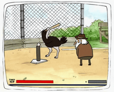 Cartoon Ostrich Swinging Bat At Pole GIF