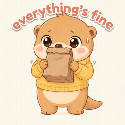 Cartoon Otter Holding Brown Paper Bag Everything's Fine GIF