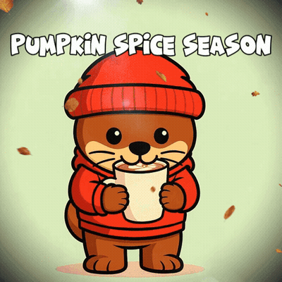 Cartoon Otter Holding Hot Chocolate Pumpkin Spice Season GIF