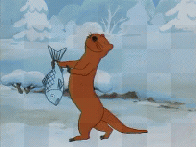 Cartoon Otter Holding Large Fish GIF