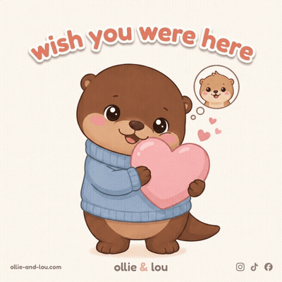 Cartoon Otter Holding Pink Heart Wish You Were Here