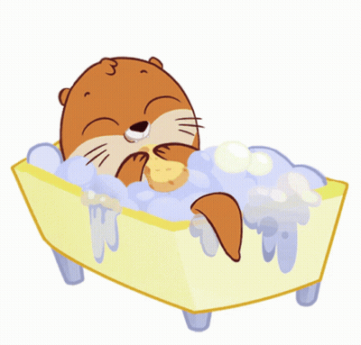 Cartoon Otter Taking A Bath In Tub GIF