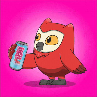 Cartoon Owl Holding Soda Saying No Regrets GIF