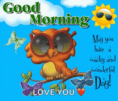 Cartoon Owl in Sunglasses Saying Good Morning May You Have a Wacky and Wonderful Day