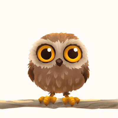 Cartoon Owl On Branch With Big Yellow Eyes GIF