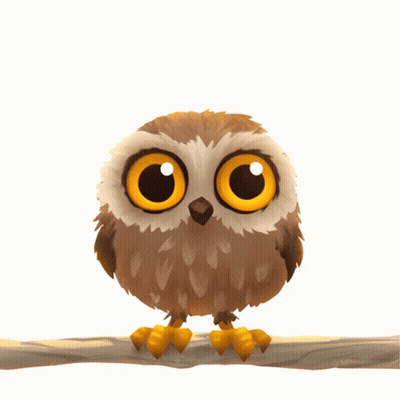 Cartoon Owl With Big Yellow Eyes Sitting On Branch GIF