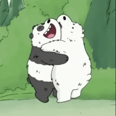 Cartoon Panda And Polar Bear Hugging GIF