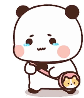 Cartoon Panda Bear Crying Holding Purse With Cat Sticker