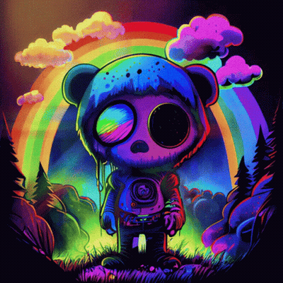 Cartoon Panda Bear With Rainbow Background GIF