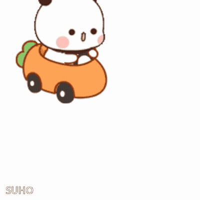 Cartoon Panda Driving Car With Chinese Writing GIF