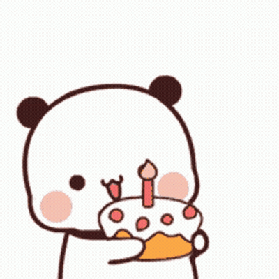 Cartoon Panda Eating Cake With Candle GIF