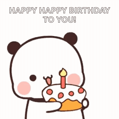 Cartoon Panda Holding Birthday Cake With Candle GIF