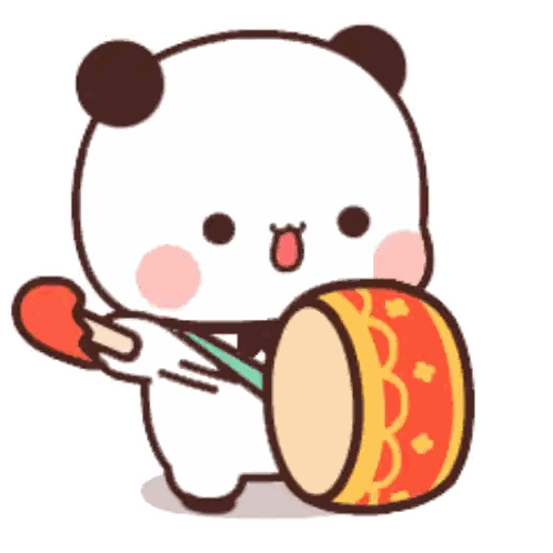 Cartoon Panda Holding Drum Sticker