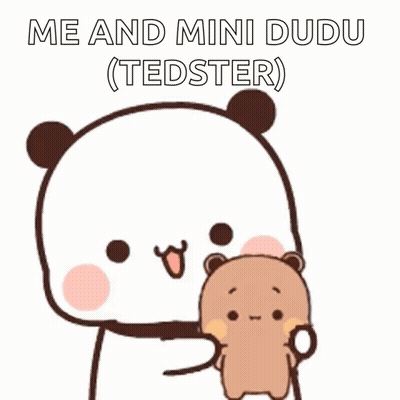 Cartoon Panda Holding Teddy Bear Saying Me And Mini Dudu GIF