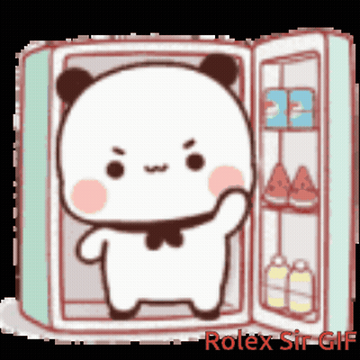 Cartoon Panda In Front Of Refrigerator GIF