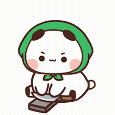 Cartoon Panda In Green Scarf Sitting On Stool GIF