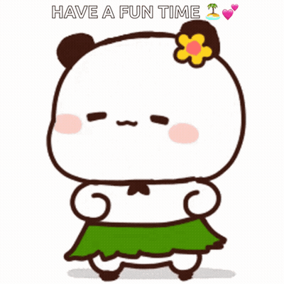 Cartoon Panda In Green Skirt With Flower In Hair GIF