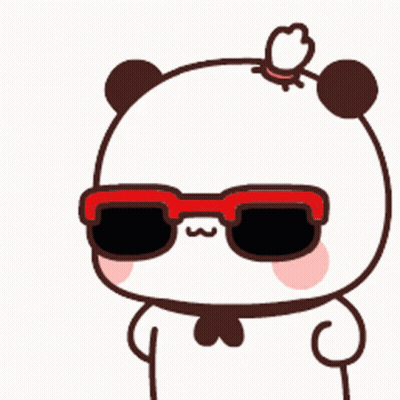 Cartoon Panda In Sunglasses With Butterfly On Head GIF