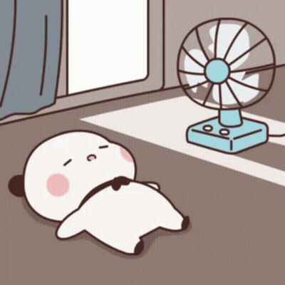 Cartoon Panda Lying Next To Fan GIF