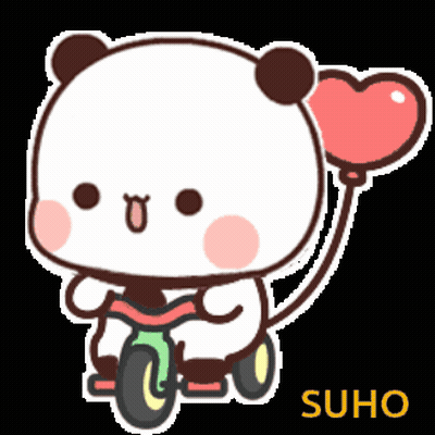 Cartoon Panda Riding Bike With Heart Balloon GIF