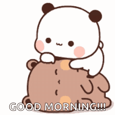 Cartoon Panda Sitting On Brown Bear Saying Good Morning GIF